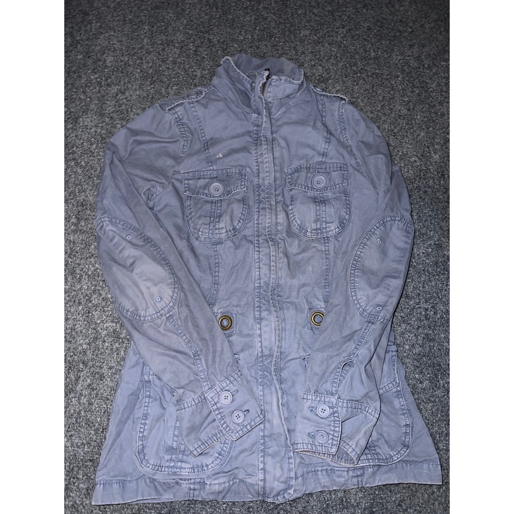 Mossimo Supply Co Womens Small Blue Cotton Military Utility Jacket Elbow Patches